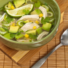 Chicken Avocado Lime Soup. Selective focus.