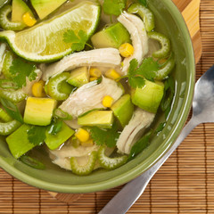 Chicken Avocado Lime Soup. Selective focus.