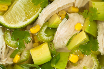 Chicken Avocado Lime Soup. Selective focus.