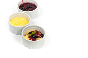 Pudding with Blueberry on White Background. Selective focus.