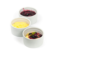 Pudding with Blueberry on White Background. Selective focus.
