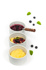 Pudding with Blueberry on White Background. Selective focus.