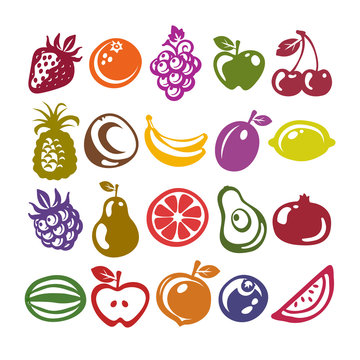 Set of fruit icons isolated on white