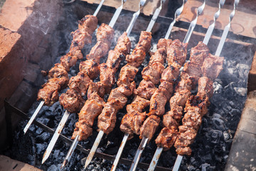 Shashlik. Cooking process.