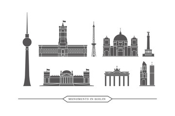 Famous monuments and buildings in Berlin - Vector Icon Set - obrazy, fototapety, plakaty