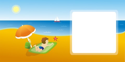 Postal niño tumbado en la playa