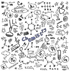 Doodle Chemistry formulas isolated on white background