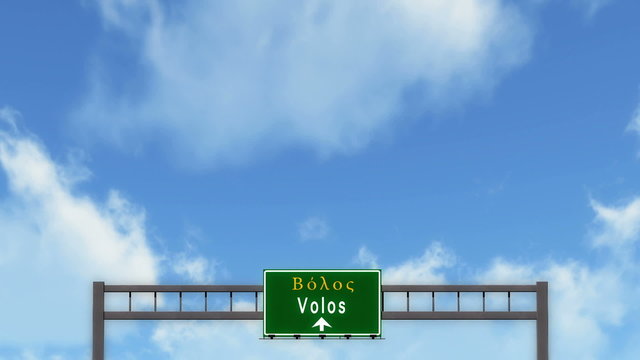 Passing under Volos Greece Highway Road Sign 
  