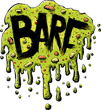 Splattered, cartoon barf with the word BARF in bold, black letters.