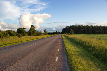 Fototapeta na wymiar long road across the island Saaremaa, Estonia