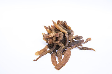 Chinese herbs used in alternative medicine isolated on white bac