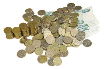 Coins on white background