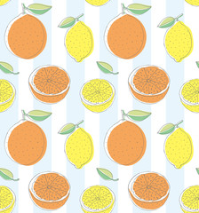 Seamless hand drawing lemon and orange pattern