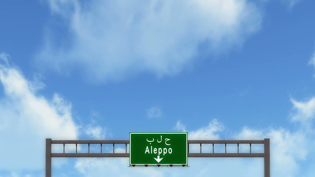 Passing under Aleppo Syria Highway Road Sign 
  