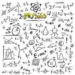 Doodle physics formulas background, texture and pattern