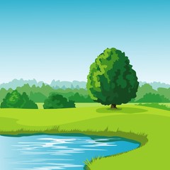 Summer landscape with tree and lake