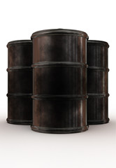 Dirty barrels tree peaces 3d rendering