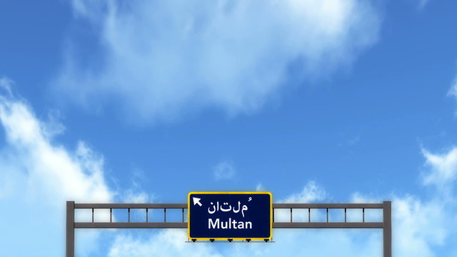 Passing under Multan Pakistan Highway Road Sign 
  