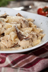 Penne with boletus and bacon sauce
