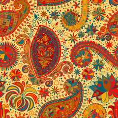 Vintage floral motif ethnic seamless background.
