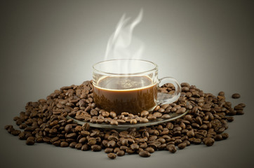 Morning coffee with stream and coffee beans - vignette and vinta