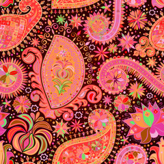 Vintage floral motif ethnic seamless background.