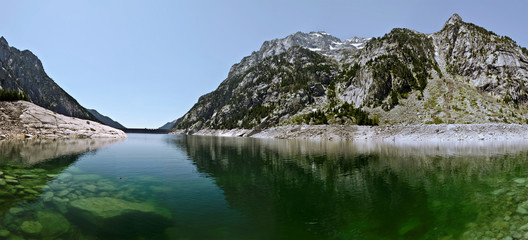 Fototapeta na wymiar Panorama of Cavallers Lake in Catalan Pyrenees