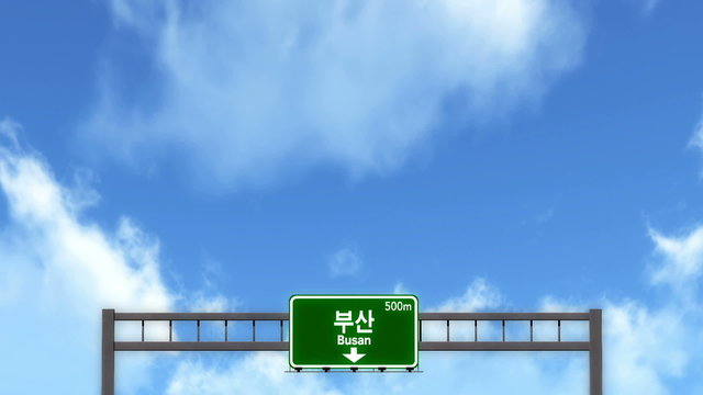Passing under Busan South Korea Highway Road Sign 
  