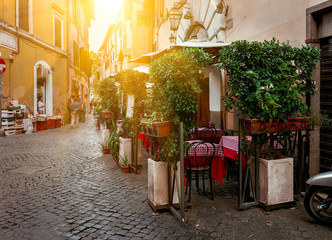 Fototapeta premium Old street in Trastevere in Rome, Italy