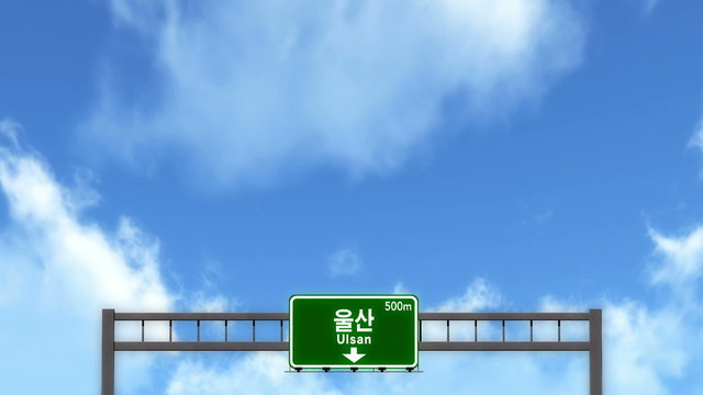 Passing under Ulsan South Korea Highway Road Sign 
  