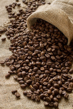 coffee beans on sackcloth