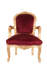 Red and gold victorian old antique chair isolated at a white background