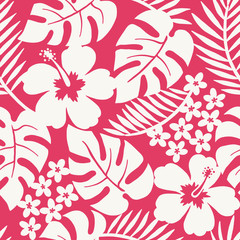 Seamless one color tropical flower pattern - obrazy, fototapety, plakaty