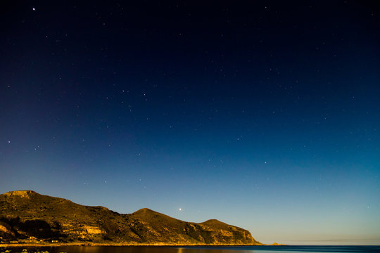 Starry night sky on Favignana Island in Sicily