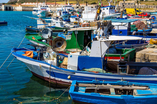 Fishing boats in Port of Favignana in Sicily
