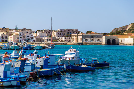 Fishing boats in Port of Favignana in Sicily