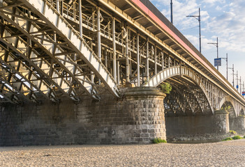 Bridge structure. Steel framework of the bridge