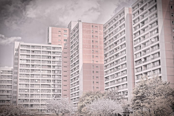 Fototapeta premium apartment tower in berlin, germany, vintage version