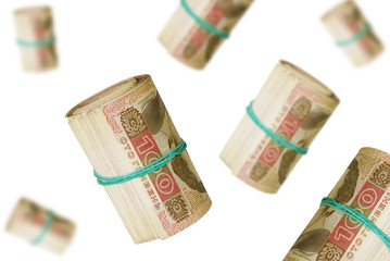 Obraz na płótnie Canvas Rolls Of One Hundred Ukrainian Money Bills. Abstract Financial