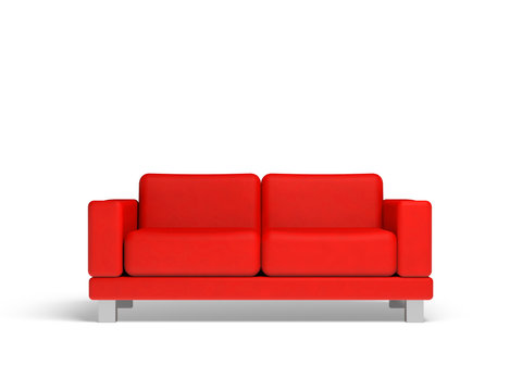 Red sofa isolated on white empty interior background