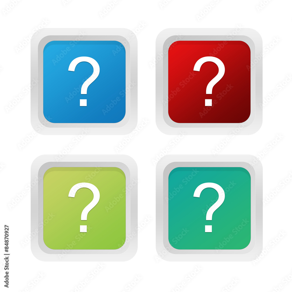 Wall mural set of squared colorful buttons with question mark symbol