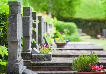 Friedhof, Gräber im Frühling
