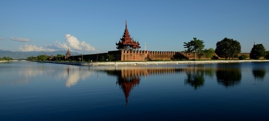 View at towers of the Mandalay Fort, Myanmar.