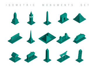 Isometric travel monuments set illustration
