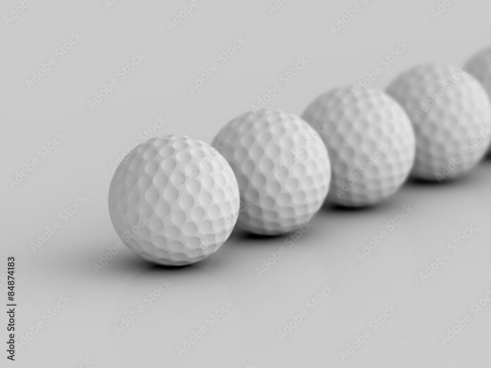 Poster Blur Golf ball on white reflective background