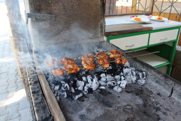 Shish kebab on charcoal