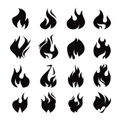 set of black flame icon