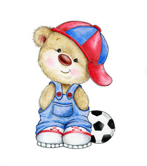 Cute Teddy bear boy with ball