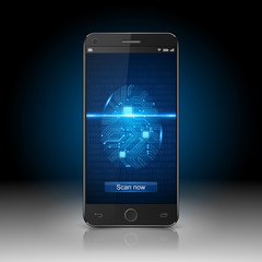 Smartphone with finger scan, vector