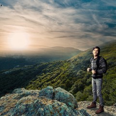 Naklejka premium Backpacker, Explorer, Travel.